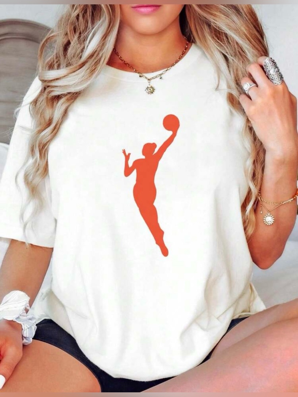Women's White Graphic Tee with WNBA Logo NWOT